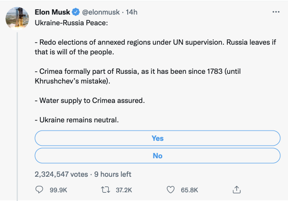 Elon Musk's about Russian invasion to Ukraine